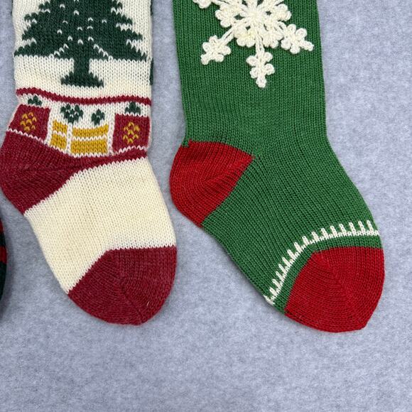 VTG Wool Knit Set of 4 Christmas Stockings Green Red White Fair Isle Cabincore - Picture 5 of 16